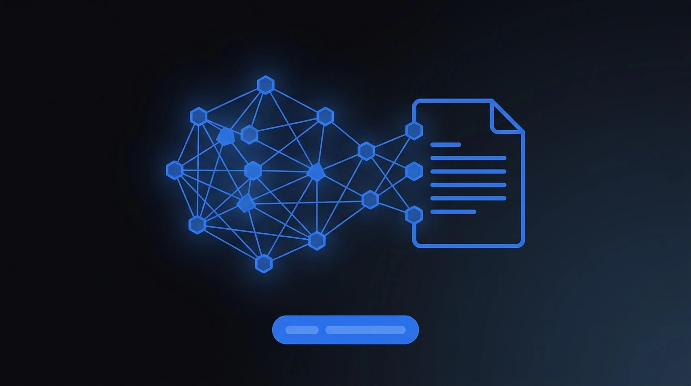 Illustration of a neural network connecting to a resume document, representing AI resume writing