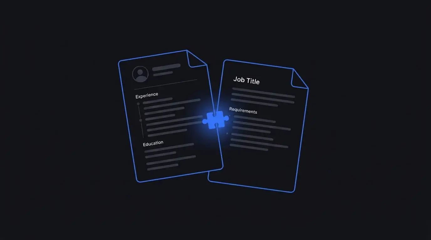 Illustration of a resume and job posting connected together, representing tailoring a resume to a specific job