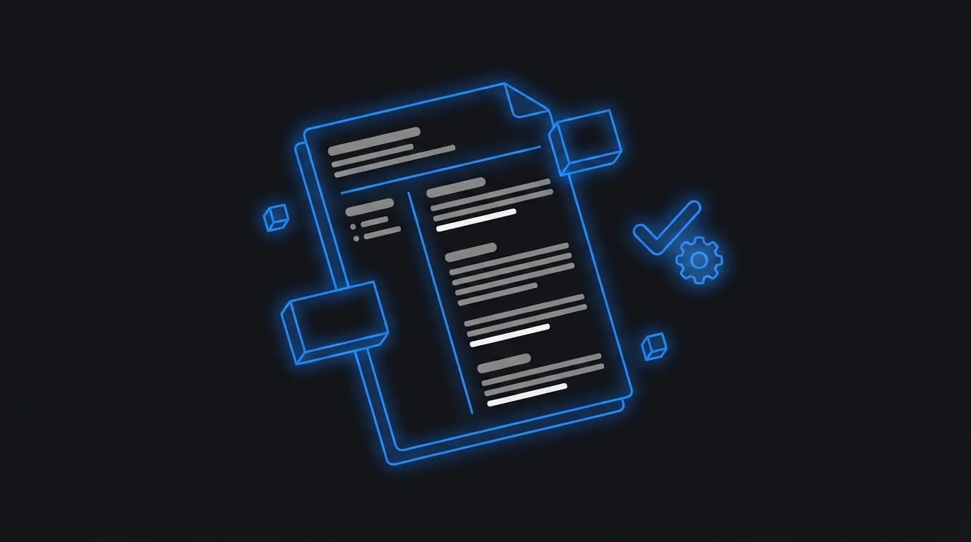 Illustration of a structured resume document with completed sections and a checkmark